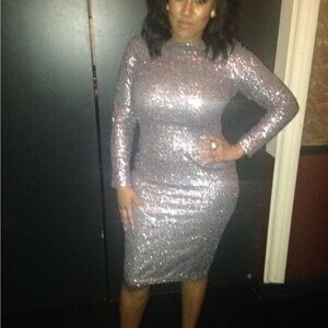 Missguided Rose Gold Sequin Long Sleeve Dress